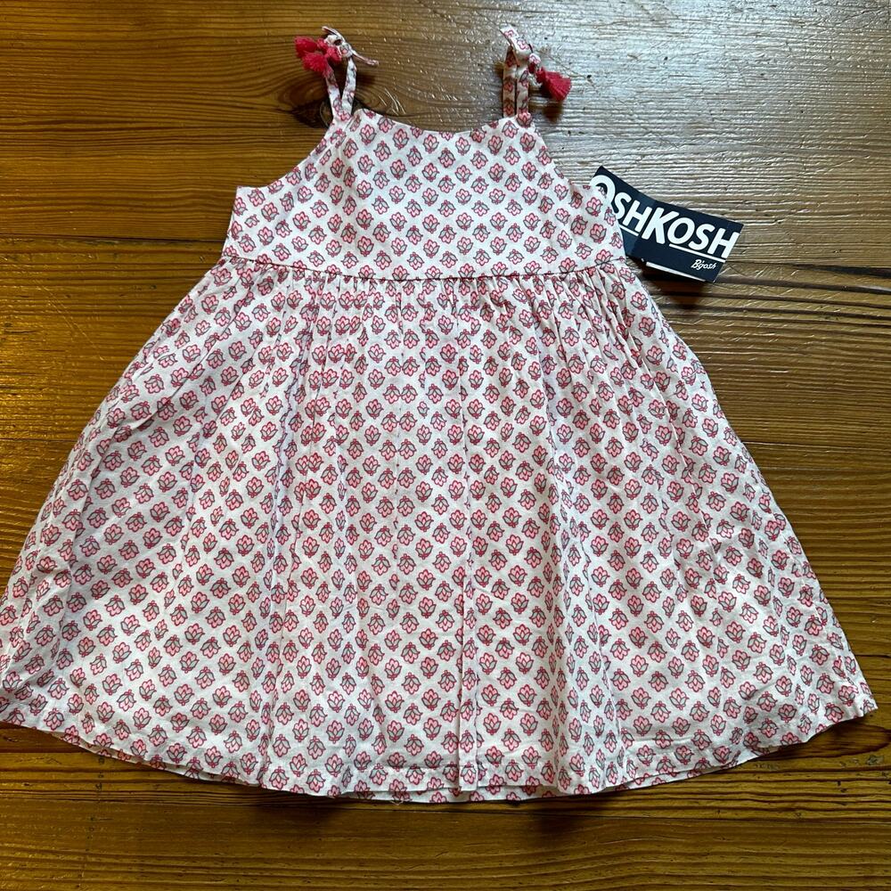 NWT OshKosh B'gosh white pink floral sleeveless tassel dress SIZE 18M